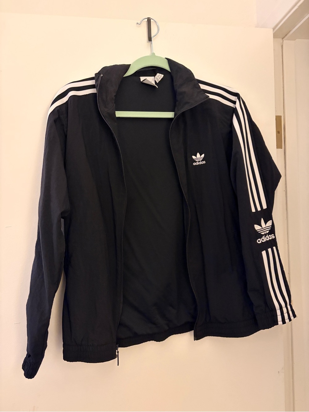 adidas Black Varsity Jacket with White Three-Stripe Detailing
